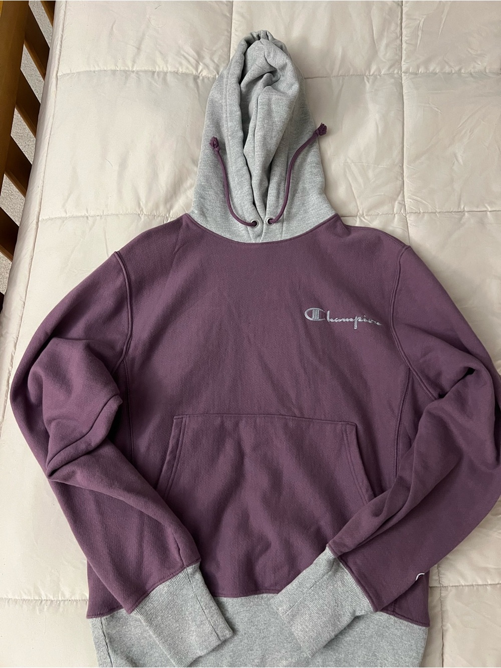 Champion Two-Tone Purple and Gray Scoop-Neck Hoodie